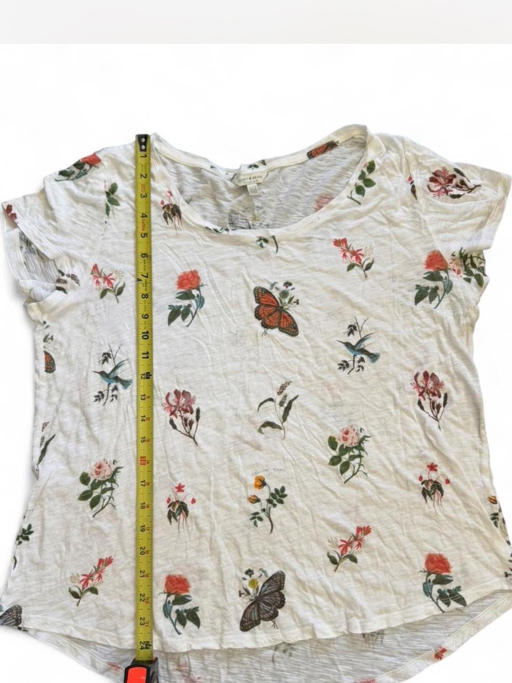 Lucky Brand White Short Sleeve Tee with Floral & Butterfly Print - Picture 3 of 6